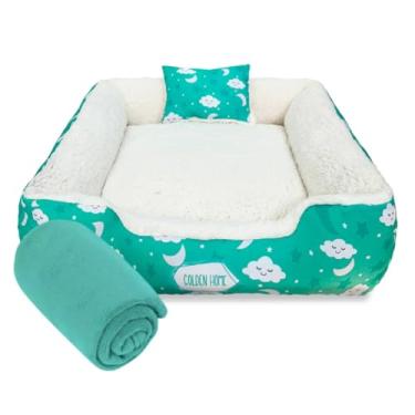 Imagem de Caminha de Cachorro Gato 60x60 3pc Cama Pet Impermeável Com Zíper Mantinha Pet(NUVEM VERDE ÁGUA)