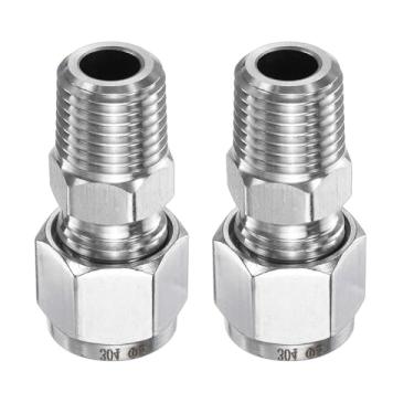 Imagem de HARFINGTON 2 peças de encaixe de compressão tubo de 8 mm OD x 1/10.2 cm NPT rosca macho aço inoxidável adaptador de acoplador reto tubo de compressão conector de encaixe de tubo para óleo gás água