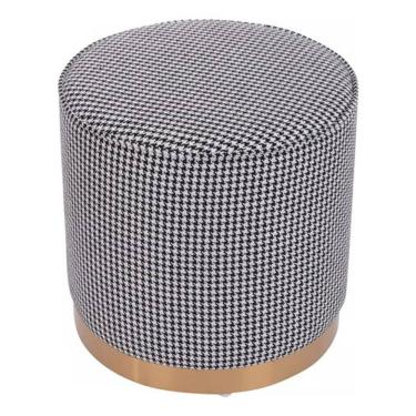 Imagem de Puff Redondo Baixo 41x41cm Linho Texturizado E Dourado 