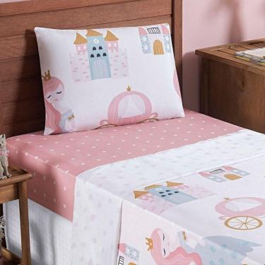 Imagem de Jogo De Lençol Carrosel Solteiro 3 Peças Infantil Estampado Divertido - Princesa - 100% Poliéster