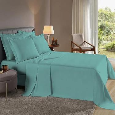 Imagem de Lençol Queen 3 peças Fronhas c/Abas Percal Flex 400 Fios Toque Macio - 40 CM DE ALTURA (Verde Tiffany)
