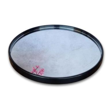 Imagem de Bandeja Espelhada Redonda Decorativa Multiuso - Elegância e Versatilidade (Preta)