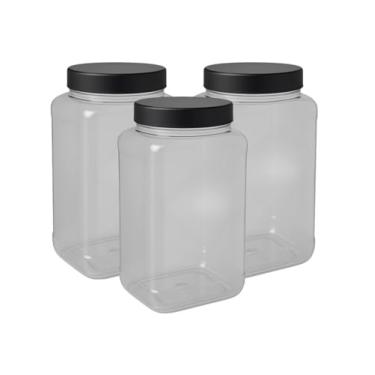 Imagem de Kit 3 Porta De Mantimentos Pote Plástico Grande Cristal Quadrado 2,5 Litros Tampa De Rosca Multiuso (Fumê)