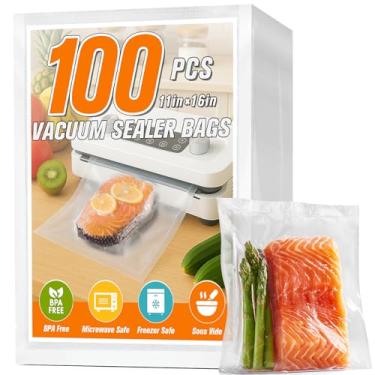 Imagem de FUNFERY Sacos seladores a vácuo pré-cortados para alimentos, 100 galões 28 x 41 cm, armazenamento de alimentos a longo prazo e saco de grau comercial sous vide, livre de BPA para micro-ondas, fervura