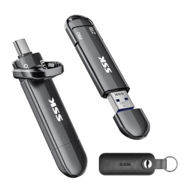 Imagem de SSK Flash Drive de 2 TB, SSD externo de até 1000 MB/s, porta dupla USB C e USB 3.2, pen drive portátil de liga de zinco para iPhone 15/16 Pro, Mac, Android OTG, armazenamento de backup de PC