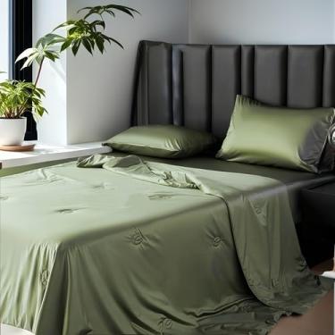 Imagem de HAILYUWL Conjunto de edredom refrescante, luxuoso macio e sedoso para dormir quente e suar à noite, com um edredom de verão suave e sedoso com duas fronhas incluídas (verde, Queen)