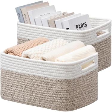 Imagem de UBBCARE Pacote com 2 cestas de armazenamento de tecido para prateleiras, cesta de corda de algodão para brinquedos, livros, toalhas e roupas, cestas fofas para presentes, 33 cm C x 23 cm L x 19 cm A