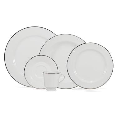 Imagem de Serviço de Jantar e Chá 30 Peças em Porcelana, Modelo Itamaraty, Redondo, Decoração Filete Prata, Filete em Prata, Porcelana Schmidt