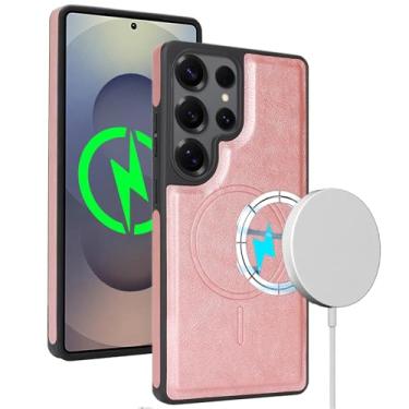 Imagem de HAOMRIYL Capa magnética para Samsung Galaxy S25 Ultra/S25 Plus/S25, capa de couro executiva, carregamento sem fio, à prova de choque, rosa, S25plus