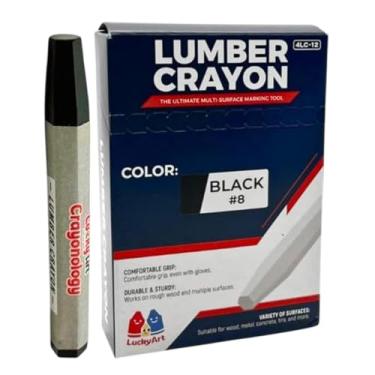 Imagem de Lucky Art Crayonology Giz de cera de madeira – 7 cores | Giz de cera de marcação hexagonal para madeira, concreto, asfalto, metal | Durável, sem manchas, resistente a quebras (preto)