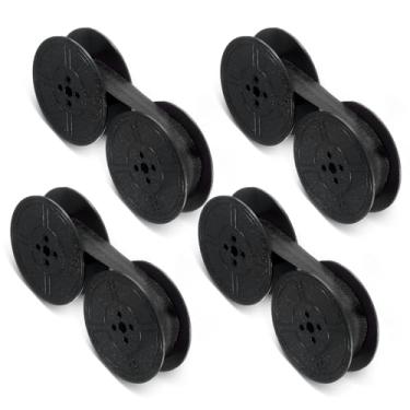 Imagem de 4 pares de fita de máquina de escrever universal para carretel de máquina de escrever manual, carretel duplo de substituição para a maioria das máquinas, preto