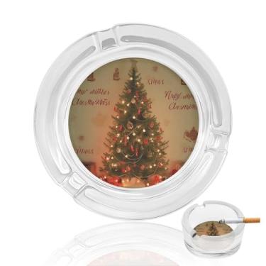 Imagem de Cinzeiro de vidro de cristal de árvore de Natal, cinzeiro redondo de vidro resistente, cinzeiro moderno decorativo portátil para uso em casa, escritório, interior, exterior, pátio