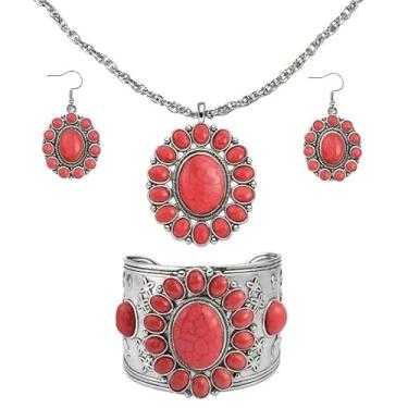Imagem de Conjuntos de joias Howlite para mulheres - Acessórios de vaqueira ocidental inspirados em turquesa - Conjunto de brincos e pulseira boho de praia de verão - bijuterias de aniversário, presentes de