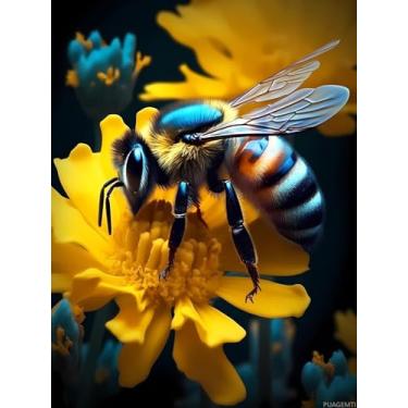 Imagem de The Honey Bee 5D DIY Full Drill Round Art Diamond Art Perfeito para decoração de parede doméstica Kits de pintura de diamante de abelha para adultos 30,5 x 40,6 cm