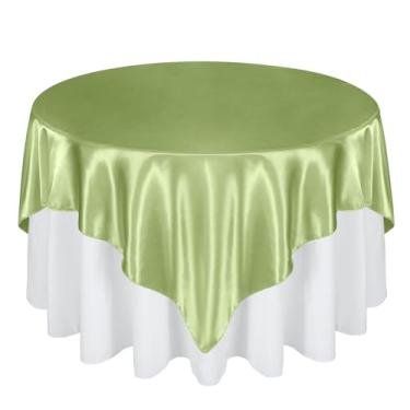 Imagem de Cobedzy Sobreposição de toalha de mesa quadrada de cetim de 182 cm, 6 peças, capa de toalha de mesa quadrada verde sálvia, sem rugas, tecido resistente a manchas para festa, casamento, decoração de