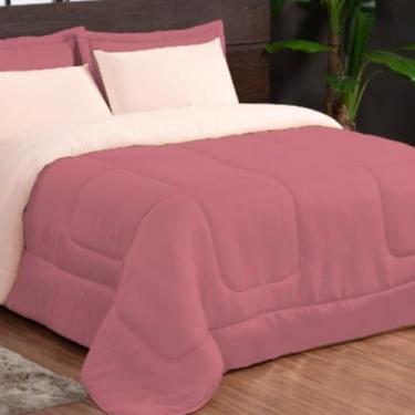 Imagem de Kit Edredom Casal 3 Peças Dupla Face com Fronhas – Macio e Econômico para o Frio(EU TE AMO ROSE PALHA)