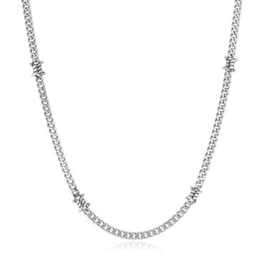 Imagem de HZMAN Corrente de elos cubanos de 5 mm, gargantilha de espinhos, hip-hop, punk, gótico, 45 cm, corrente de arame farpado, para homens e mulheres