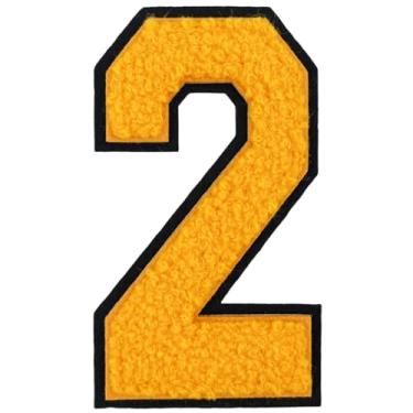 Imagem de 1 peça de adesivos de número de chenille amarelo de 10 cm, remendos de ferro para chapéus, roupas, bolsas, mochilas, jeans, par com remendos iniciais, letras grandes, acessórios DIY (amarelo 2)