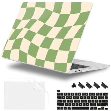 Imagem de Lepeoac Capa para MacBook Pro de 13 polegadas com/sem Touch Bar (2016-2022, M2 A2338 M1 A2289 A2251 A2159 A1989 A1706 A1708), capa rígida + capa de teclado + plugue de poeira, xadrez verde