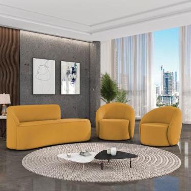 Imagem de Sofá 3 Lugares Orgânico 180cm Morgan e 2 Poltronas Lua Veludo D03 - D'