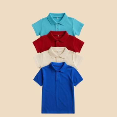 Imagem de Kit 4 Camisa Polo Infantil Masculina Básica com Gola Clássica e Botão 