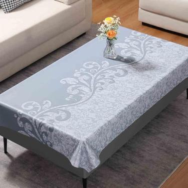 Imagem de Toalha de mesa de café cinza retangular com flor impressa PVC impermeável capa de poeira limpa para sala de estar, cozinha, sala de jantar, festa, decoração de casa 89 cm x 149 cm