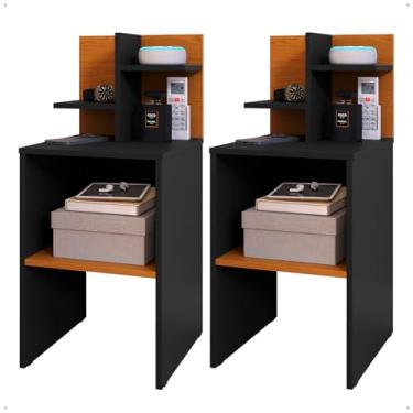 Imagem de kit Mesa de Cabeceira Copy com Nichos e Prateleiras 67cm – Criado-Mudo Multifuncional para Quarto – Diversas Cores (Preto/Nature)