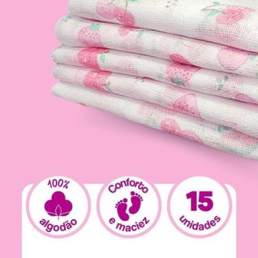 Imagem de Kit 15 Fraldas De Pano Para Bebe 60X60Cm Rosa - Minasrey