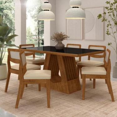 Imagem de Mesa Santiago Com 6 Cadeiras Sextavada Frei/preto/material sintético B