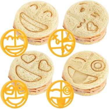Imagem de Cortadores de sanduíche Emoji – 4 unidades – Cortadores de pão e biscoito divertidos com designs fofos de emoji