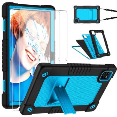 Imagem de Capa para Callsky-Tab Ctab 10 de 10,1 polegadas com 2 peças protetoras de tela, capa infantil à prova de choque com alça de ombro para tablet Callsky-Tab Ctab 10/Cpad 10 de 10,1 polegadas (preto/azul)