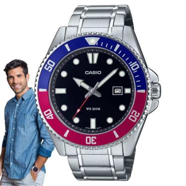 Imagem de Relógio Masculino Casio Duro Analógico Prova Dágua 200 Metros Aço Inóx Redondo Robusto Esportivo Prata MDV-107D-1A3VDF