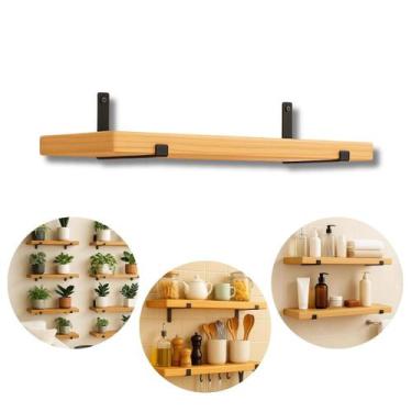 Imagem de Prateleira Madeira Natural Pinus Mão Francesa Invertida 45cm - Brasa S