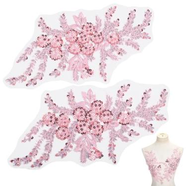 Imagem de NBEADS Aplique de lantejoulas bordadas rosa, apliques costurados em renda, pérola, cristal, costurar, costurar, roupas, acessórios