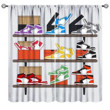 Imagem de Mchenxin Cortinas coloridas de tênis esportivas, retrô descoladas, caixa de sapatos esportivos, estampada, tratamento de janela para crianças, meninos, adolescentes, sala de estar, sala de jogos