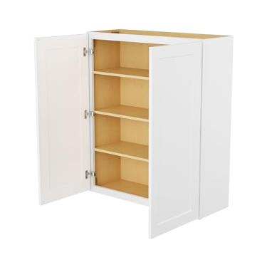 Imagem de Furinno Shaker Armário de cozinha de parede com 2 portas e 3 prateleiras, pronto para montar, 30 cm P x 91 cm L x 106 cm A, branco