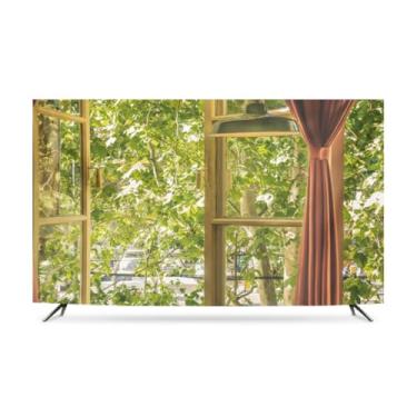 Imagem de Capa de TV Paisagem Verde Impresso TV À Prova de Poeira 32-80 Polegadas Protetor de Tela para LED LCD Tela Plana Pendurada/Curvada/Plana, Capa de Exibição Decoração de Sala de Estar-Verde-1||65