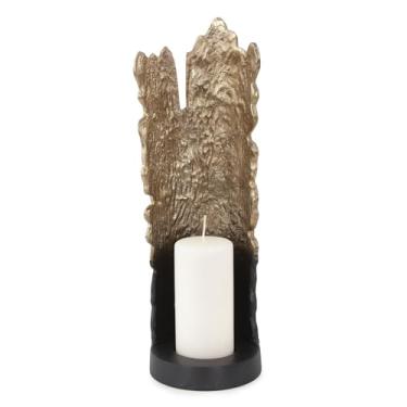 Imagem de Howard Elliott Castiçal sintético Situ preto e dourado para decoração de mesa e centro de mesa, suporte de vela de alumínio fundido com design ombré para sala de estar e corredor, 43 x 14 x 14 cm