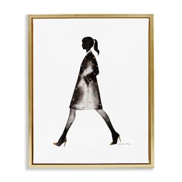 Imagem de Stupell Industries Arte de parede em tela flutuante emoldurada dourada com silhueta de casaco preto por Simone Elum, 53 x 43 cm