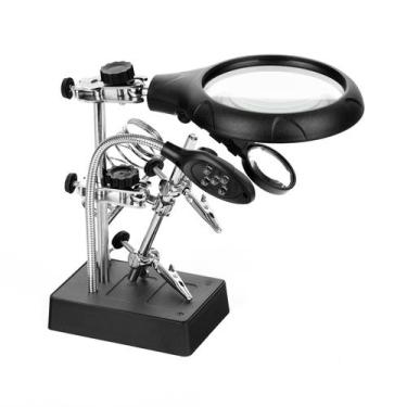 Imagem de Lupa Bancada Eletrônica Mesa 5 Leds 3 Lentes Garras De Solda - VOLINI