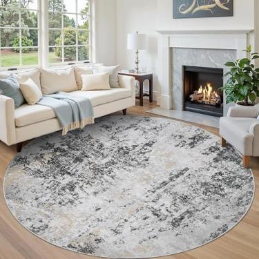 Imagem de Tapete redondo de 2,4 m Lavável: Tapete circular para entrada, cozinha, quarto, sala de jantar, sala de estar, grande, 2,8 m, abstrato, faculdade, dormitório, antiderrapante, pilha, preto, cinza