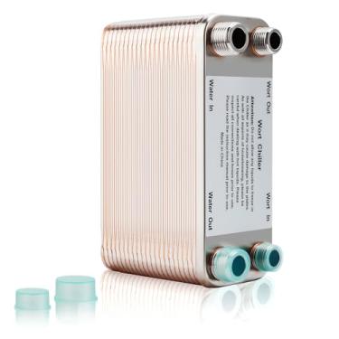Imagem de Resfriador de mosto 40 placas, trocador de calor de cobre de placa soldada para cerveja caseira, placa de aço inoxidável de 19 x 7,4 cm, conexão de rosca 1/2 NPT sistema de resfriamento rápido de