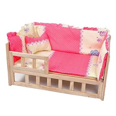 Imagem de Cama de madeira para cães de madeira maciça para animais de estimação cama elevada para cães com colchão macio e almofada, sofá-cama para cães pequenos, animais de estimação, gatos, cama elevada para
