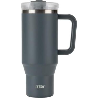 Imagem de TYESO Copo de 1,134 g com alça | Copo isolado reutilizável de aço inoxidável garrafa de água caneca de viagem porta-copos amigável | Presentes para mulheres Ele Ela | Coleção Trek H2.O (cinza)