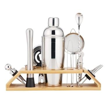 Imagem de ZZTWER Kit de bartender, conjunto de coqueteleira de aço inoxidável de 12 peças com suporte, ferramentas de mistura de utensílios de bar para misturar bebidas em casa kit de bar conjunto de