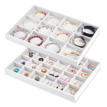 Imagem de PH PandaHall Organizador de joias com 2 peças, 12 + 24 grades, empilhável, organizador de pulseiras, suporte de joias de veludo, bandeja de classificação para gaveta de casa, guarda-roupa, exibição de