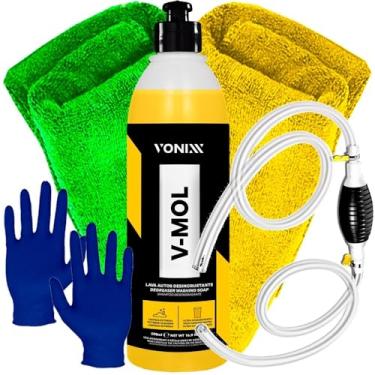 Imagem de Kit Limpeza Automotiva Shampoo V-Mol Vonixx Bomba Sucção Combustível Luva Nitrílica Toalha Microfibra Karbox