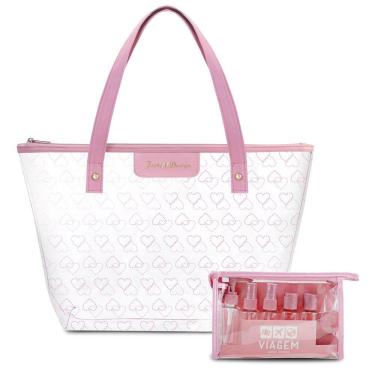 Imagem de Kit De Bolsa Transparente E Frascos De Viagem De 10 Peças, Rosa