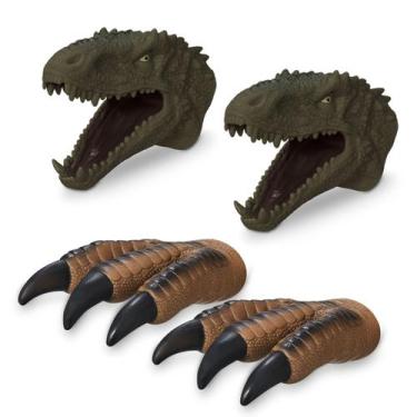 Imagem de 2 Cabeça Fantoche Dinossauro Rex + 2 Garra Pata Tiranossauro - ADIJOMA