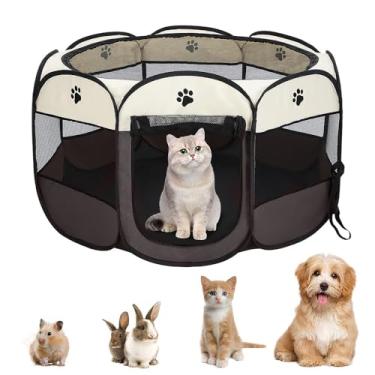 Imagem de Cercadinho Extra Grande Tecido Cão Gato Coelho Pets Tenda Casinha Cercado Portátil Dobrável Marrom 114x114x60cm